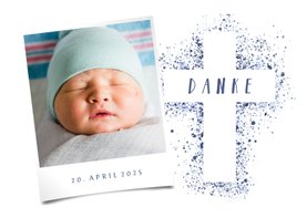 Dankeskarte Taufe Kreuz blau Spritztechnik Foto