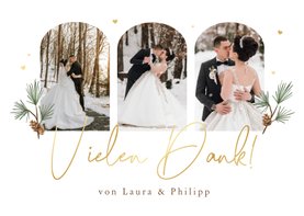 Dankeskarte Winter Hochzeit Tannenzweige mit Foto