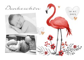 Danksagung Taufe Fotos, Flamingo und Herzen