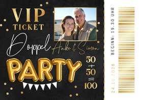 Einladung Doppelgeburtstag VIP-Partyticket gold