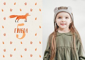 Einladung Kindergeburtstag Foto, herbstliches Muster & Fuchs