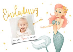 Einladung Kindergeburtstag Meerjungfrau, Sterne und Foto