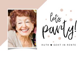 Einladung zur Rentnerfeier Foto rosa Konfetti