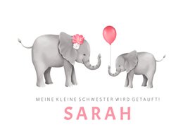 Einladung zur Taufe Elefanten mit rosa Luftballon