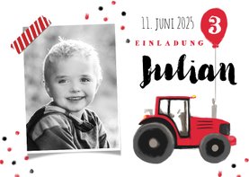 Einladungskarte Kindergeburtstag Traktor mit Luftballon