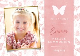 Einladungskarte Kommunion Schmetterlinge und Foto