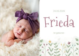 Fotokarte Geburt Blumenwiese