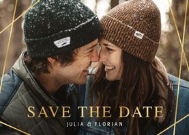 Fotokarte Hochzeit 'Save the Date' Linienspiel gold