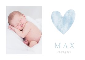 Geburtskarte Foto blaues Herz Aquarell