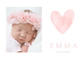 Geburtskarte Foto rosa Herz Aquarell