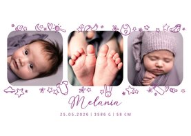 Geburtskarte Fotos und Icons - Violett