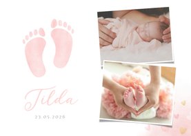 Geburtskarte Fotos & rosa Fußspuren
