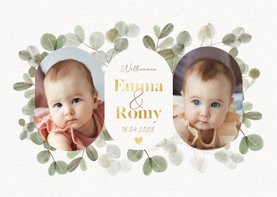 Geburtskarte Zwillinge Fotos & Eukalyptus