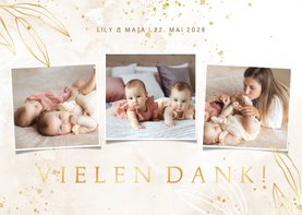 Geburtskarte Zwillinge Pünktchen, Zweige & Fotocollage