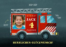 Geburtstags-Glückwunschkarte Feuerwehrauto & Foto