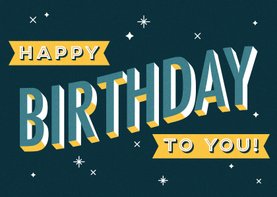 Glückwunschkarte blau zum Geburtstag mit Typografie