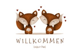 Glückwunschkarte zur Geburt Zwillinge Fuchskinder