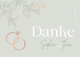 Hochzeit Dankeskarte Blüten & Ringe kupfer