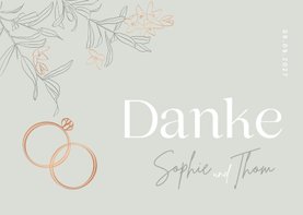 Hochzeit Dankeskarte Blüten & Ringe kupfer