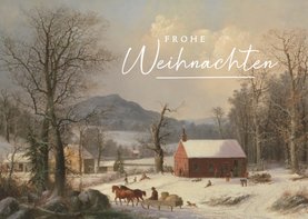 Kunst-Weihnachtskarte Winterlandschaft, Schule & Schlitten