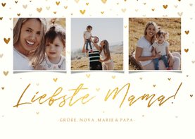 Muttertagskarte 'Liebste Mama!' drei Fotos und Herzen
