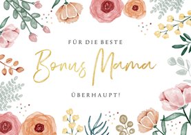 Muttertagskarte mit Blumenrahmen 'Bonus Mama'