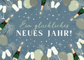 Neujahrskarte Firma Silvester & Schneeflocken