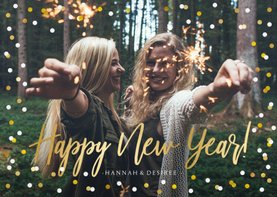 Neujahrskarte Konfetti Rahmen, Foto und Happy New Year