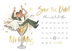 Save-the-Date-Karte Kalender lustiges Brautpaar in Glas