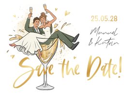 Save-the-Date-Karte lustiges Brautpaar in Glas