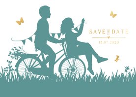  Save-the-DateKarte Brautpaar Scherenschnitt Fahrrad