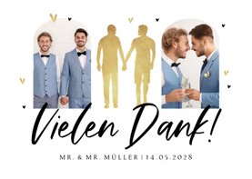 Stilvolle Foto-Dankeskarte Hochzeit Männer in Silhouette