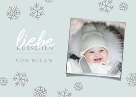 Weihnachtskarte Foto 'liebe Küsschen' blau