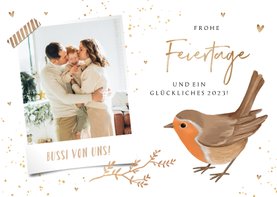 Weihnachtskarte Foto und Rotkehlchen