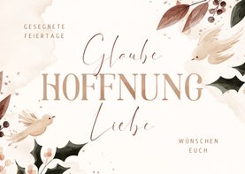 Weihnachtskarte 'Glaube, Hoffnung, Liebe' mit Tauben