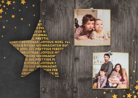 Weihnachtskarte im Holzlook mit Stern und 2 Fotos