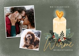 Weihnachtskarte mit Kerze und Fotos