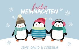 Weihnachtskarte Pinguine im Schnee
