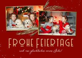 Weihnachtskarte Rottöne mit Fotos und Zweigen
