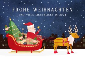 Weihnachtskarte Weihnachtsmann in Schlitten