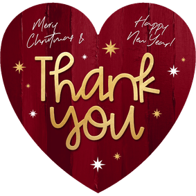 Dankeskarte Weihnachten Herzform 'Thank you' Englisch