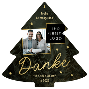 Dankeskarte Weihnachtsbaum Sterne Foto und Logo 