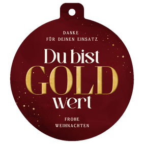Dankeskarte Weihnachtskugel rot 'Du bist Gold wert'