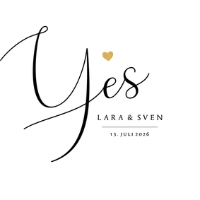 Einladungskarte Kalligrafie 'Yes' schwarz weiß Herzform