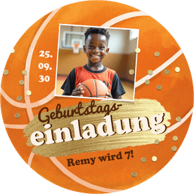 Foto-Einladungskarte Basketball rund Kindergeburtstag Sport
