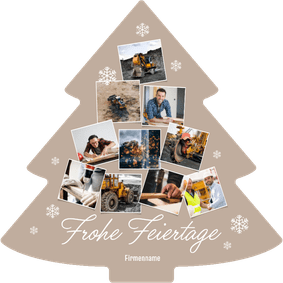 Foto-Weihnachtskarte Tannenbaumform mit Schneeflocken