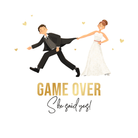 Hochzeitseinaldung Herzkarte Ehepaar 'Game over' mit Gold