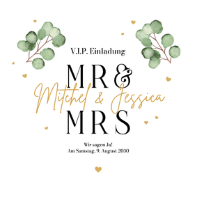 Hochzeitseinladung Herzkarte Eukalyptuszweige Aquarell