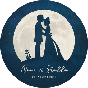 Hochzeitseinladung runde Karte Vollmond Silhouetten Ehepaar