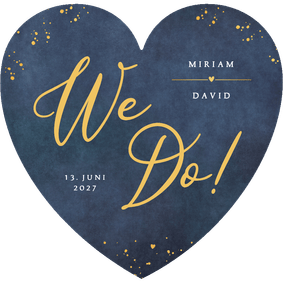 Hochzeitskarte Herzform 'We do!' Blau mit Gold